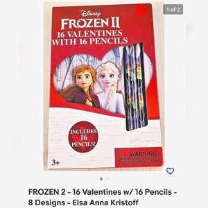 FROZEN 2 - 16 Valentines w/ 16 Pencils - 8 Designs - Elsa Anna Kristoff